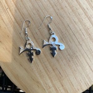 Prince Symbol‎ Earrings Dangle Drop Silvertone Music Inspired Love *DEFECT* 1in